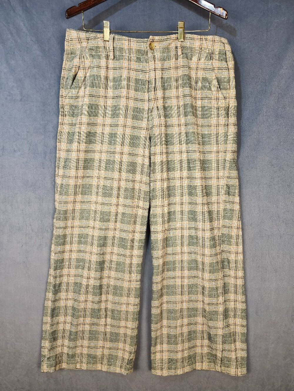 American Eagle Super High Rise Baggy Wide Leg Brown Plaid Pants 16 Short